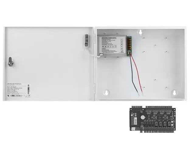 Kit centrala de control acces si de pontaj 4 usi TCP/IP si cutie metalica, CCA3-4-1+CAB4-PS5-WH