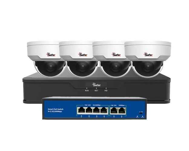 Kit de supraveghere IP simplu pentru interior, 4 camere IP Safer, 4MP, IR 30m, PoE si NVR, KIT4IPSAFERINT