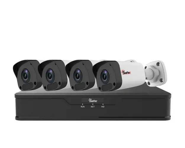 Kit de supraveghere video IP de exterior, 4 camere 4 MP, IR 30 m, NVR 8 canale, PoE, Safer, KITIP-4X-4MP420