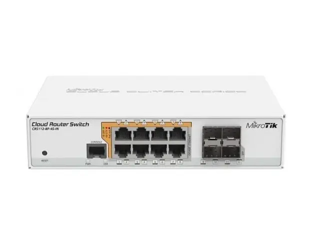 Switch cu 8 porturi Gigabit PoE+, 4xSFP, 802.3af/at, MikroTik CRS112-8P-4S-IN