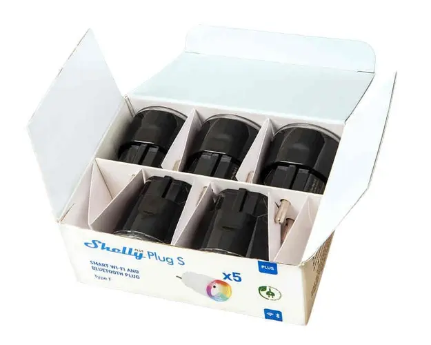 Priza Wi-Fi inteligenta, Bluetooth, monitorizare energie, negru, 5 bucati, Shelly PLUS Plug S BL 5P