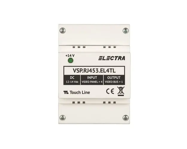 Doza selectie panouri 4 intrari video, Electra VSP.RJ453.EL4TL, carcasa ABS, gri deschis, montare sina DIN/ suprafata