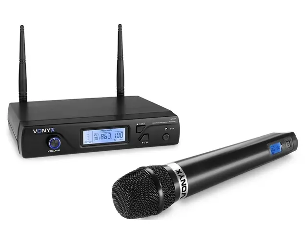Set receptor UHF 16 canale si microfon wireless Vonyx WM61, Jack 6.3mm, XLR