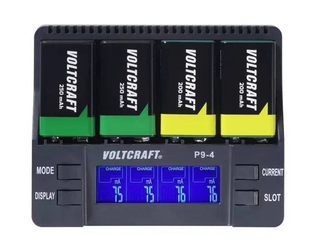 Incarcator universal pentru baterii NiCd/NiMH/Li-ion, 4x canale 9V, display LCD, alimentator inclus, VOLTCRAFT VoltcraftP9-4