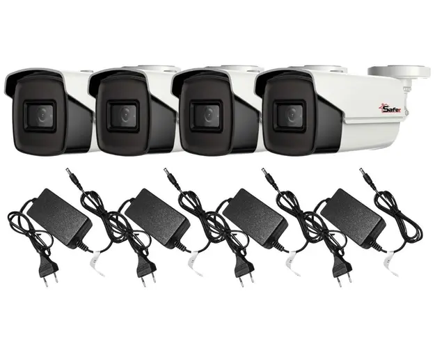 Kit 4 camere de exterior Safer PRO, 5MP si 4 alimentatoare 12V 2A, Safer 4xSAF-PRO5MPx4EU12V