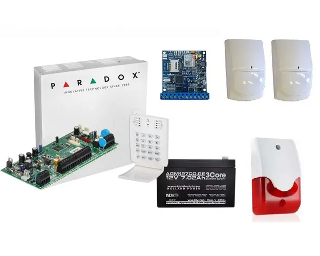 Kit alarma Paradox SP5500 cu 2 senzori , sirena de interior si comunicator GSM/GPRS