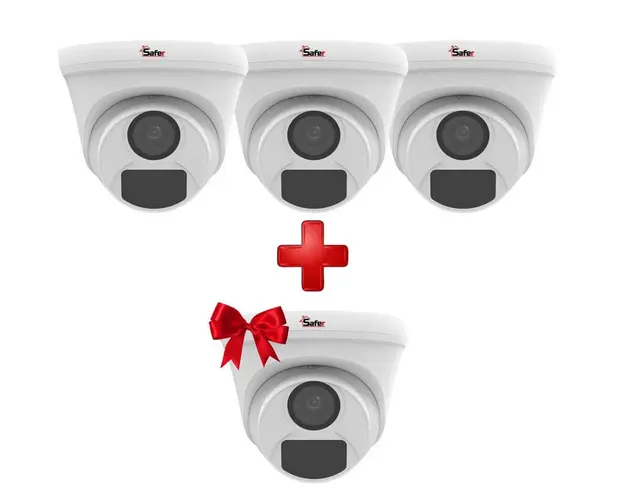 Kit camere de supraveghere dome Safer 3+1 GRATIS, HDCVI, 2MP Full HD, IR 20m, lentila 2.8mm, IP67, SAF-2MP20IRKIT