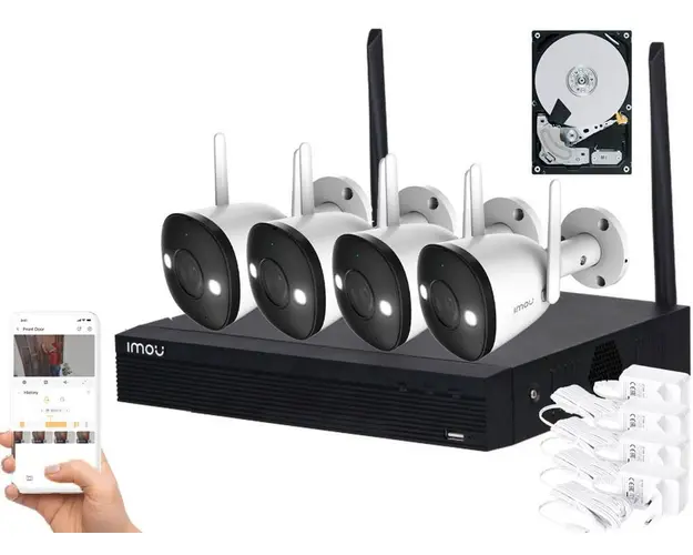 Kit supraveghere video complet, Wireless, 4 camere Imou Full Color, LED 30 m, Microfon si difuzor, Sirena, NVR, HDD 1TB