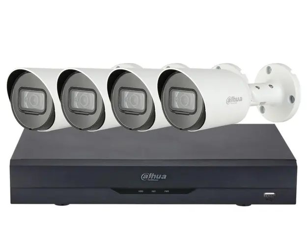 Kit de supraveghere de baza, cu 4 camere de 5MP si DVR cu recunoastere faciala sau detectare miscare cu AI, Audio, Dahua KIT-5MP30-I3