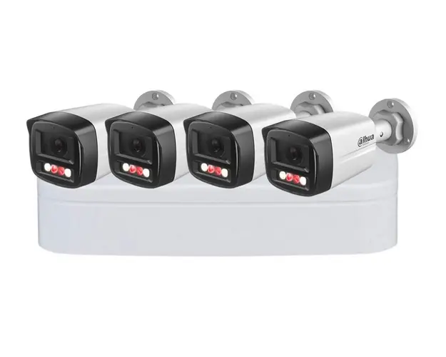 Kit de supraveghere Dahua PoE, 4 camere IP de exterior 4MP 2K, Iluminare Duala 30m, NVR 4 canale 12 MP, DHI-4X1439TL1IL