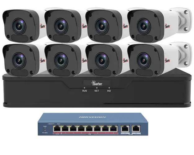 Kit de supraveghere IP, 8 camere exterior 4MP, 2.8mm, IR 30 metri si NVR 8 canale, KITIP-8X-4MP2830POE