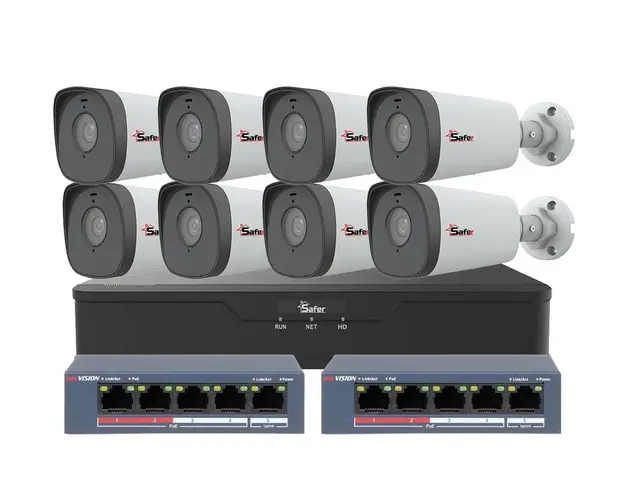 Kit de supraveghere IP, 8 camere exterior 5MP, 4mm, IR 80 metri si NVR 8 canale, KITIP-8X-5MP880POE