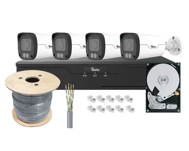 Kit de supraveghere IP complet, 4 camere exterior ColorHunter 4MP 2K, LED alb 30m, PoE si NVR 8 canale KITPOE4MPEXT-2