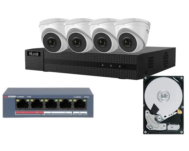 Kit de supraveghere IP de interior, 4 camere 2 MP, IR 30 m, NVR 4 canale, HDD (Hard Disk inclus), Hikvision HW-KIT-4X-IP-1TB