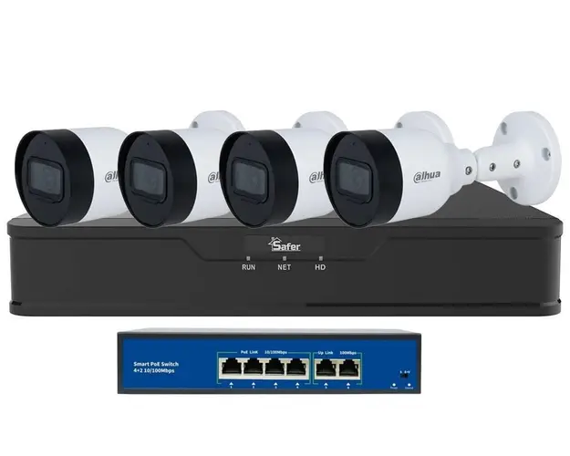 Kit de supraveghere IP pentru exterior, 4 camere 5MP, IR 30m, PoE, NVR 4 canale, KITIP5MP8M-S