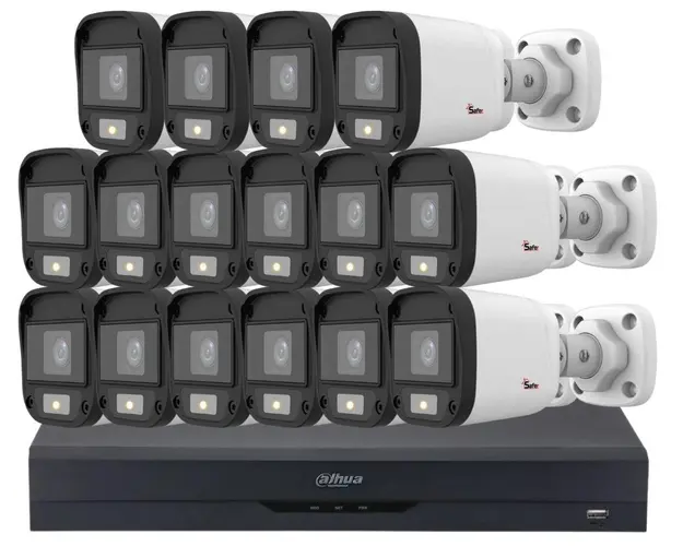 Kit de supraveghere video de exterior, 16 camere 5 MP, LED Alb 20m, DVR 16 canale, Safer, KITSAF-16X-5MP28I40