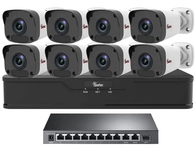 Kit de supraveghere video IP de exterior, 8 camere 4 MP, IR 30 m, NVR 8 canale, Safer, KITIP-8X-4MP420POE