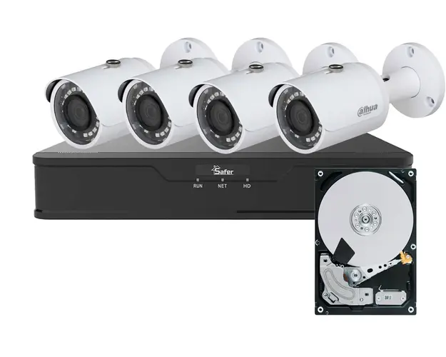 Kit de supraveghere video IP de exterior, 4 camere 2 MP, IR 30 m, NVR 8 canale, PoE, HDD (hard disk inclus), Safer, KITIP-4X-4MP420HDDPOE
