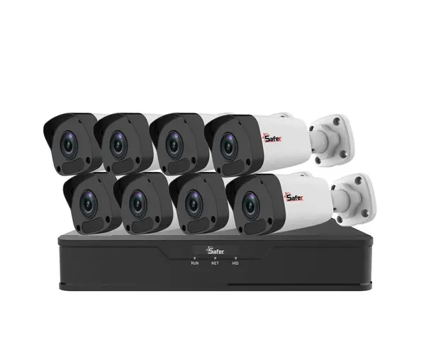 Kit de supraveghere video IP de exterior, 8 camere 4 MP, IR 30 m, NVR 8 canale, Safer, KITIP-8X-4MP420