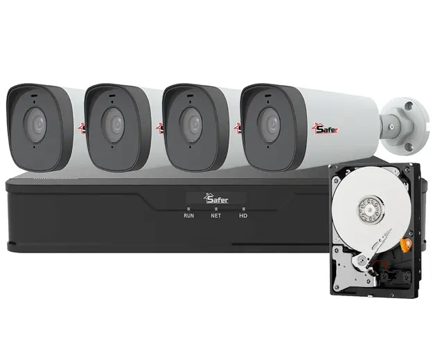 Kit de supraveghere IP, 4 camere exterior 5MP, 4mm, IR 80m si NVR 8 canale, HDD, KITIP-4X-5MP480POEHDD