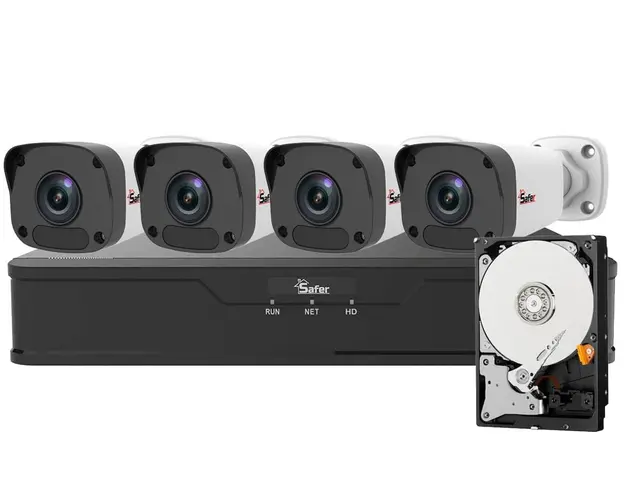 Kit de supraveghere IP, 4 camere exterior 4MP, 2.8mm, IR 30 metri si NVR 8 canale, HDD, KITIP-4X-4MP2830POEHDD