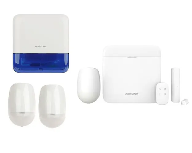 Kit sistem de alarma Tri-X wireless, 32 de utilizatori, 3 senzori, sirena de exterior, Hikvision KITAXPRO64+2SZR+SIR