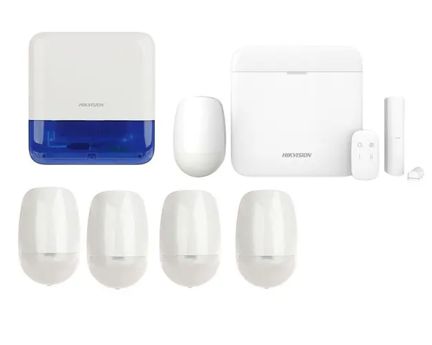 Kit sistem de alarma Tri-X Wireless AX Pro, GSM, 32 de utilizatori, 16 zone, 5 senzori, o sirena de exterior, KITAXPRO64+4SZR+SIR Hikvision