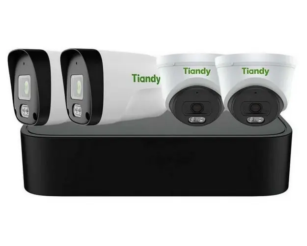 Kit sistem de supraveghere IP Tiandy PoE, 4 camere 2MP, 2.8mm, IR 30m, Microfon, NVR 4 canale, KIT-TN-2MPMIX-PoE