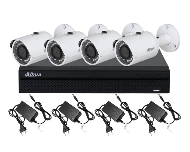 Kit supraveghere IP Dahua, 4x camere FULL HD 2MP, IR 30 m, lentila 2.8 mm, IP67, NVR 4 canale, KITIP4FULLHDAL