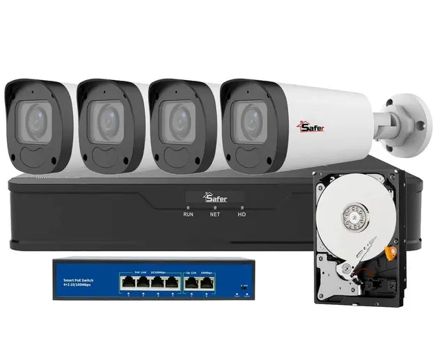 Kit supraveghere IP, SAFER, 4 camere 5MP, PoE, NVR 4 canale, SAF-4X4MPEXT-POE
