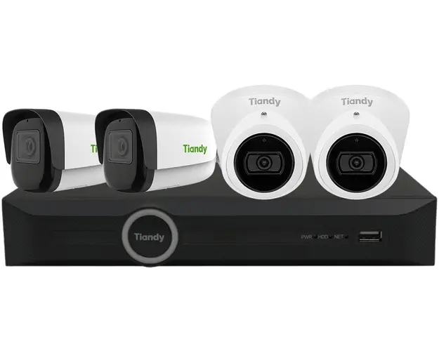 Kit supraveghere IP Starlight Tiandy, 4 camere 8MP 4K, Iluminare IR 30/50m, Microfon, PoE, NVR 8 canale, IP66, KIT-TN8MSTAR