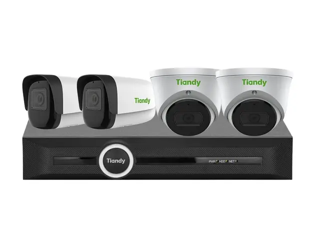 Kit supraveghere IP Tiandy Starlight, 4x camere 5MP, Iluminare IR 30/50m, 2.8mm, Microfon, IP66, NVR 5 canale, KIT-TN5MPRO