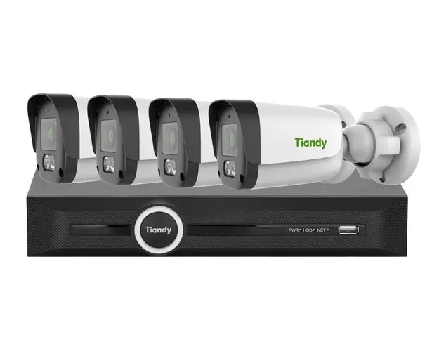 Kit supraveghere IP PoE Tiandy, 4 camere, 5MP, NVR 5 canale, KIT-TN5MPOE