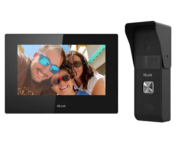 Kit videointerfon hibrid Hikvision HiLook VI-K23P, 1 familie, IP, WiFi, 2MP, PoE, touchscreen, aparent, ecran 7"