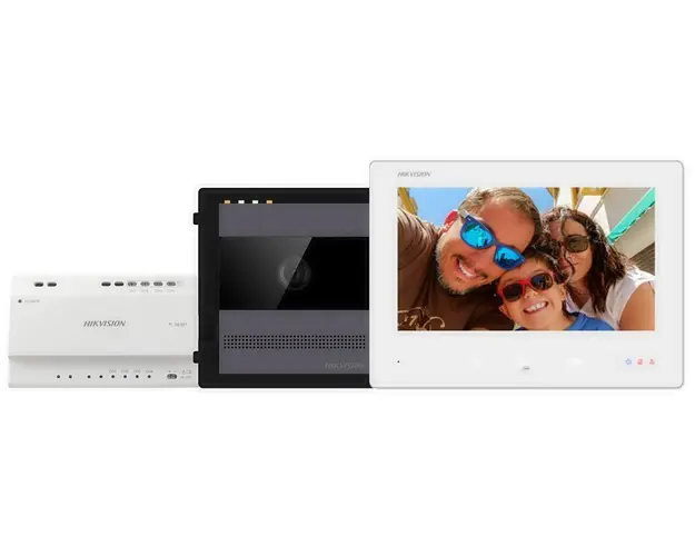 Kit videointerfon Hikvision DS-KIS704EY/Aluminum, 2 MP, WI-Fi, Microfon, Difuzor, Touchscreen, pe 2 fire, IP65, IK08, Montaj aparent/ incastrat