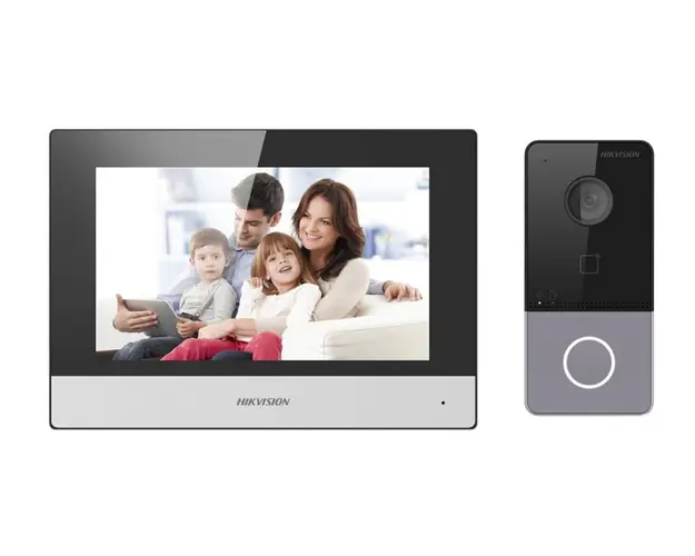 Kit videointerfon IP, 2MP Full HD, PoE, monitor wireless, Hikvision, DS-KIS603-P(C)
