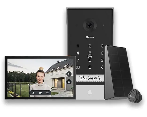 Kit videointerfon Wi-Fi cu panou solar EZVIZ CS-EP7(3mp) EP7, 2K, monitor cu touch 7”, RFID, Aplicatie, Audio, microSD, IP65
