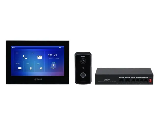 Kit videointerfon IP Dahua, 1MP, 1 familie aparent, 7 inch, IC card, Comunicare bidirectionala, PoE, MicroSD, KTP03