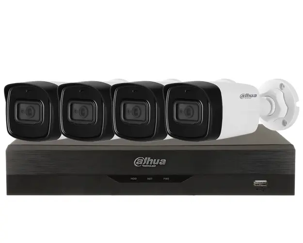 Kit supraveghere video Full HD, DVR cu 4 camere tip bullet, smart IR 40m, 3.6 mm, Dahua KIT4EXT30IRDAH