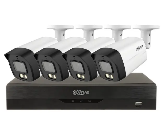 Kit 4 camere de exterior, 5MP, 3.6mm, Iluminare duala 40m si DVR 4 canale, 8MP, Dahua, KIT4INT30IRDAH