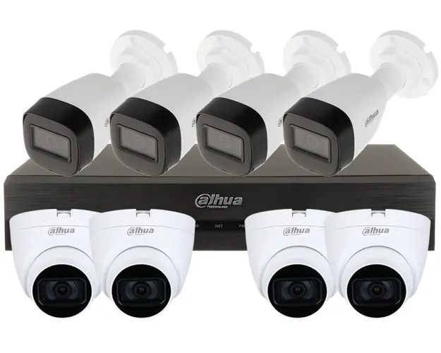 Kit camere supraveghere profesionale, 8 camere mixt, rezolutie 5MP, IR 30 metri, DVR Dahua KIT4MIXT30DAH