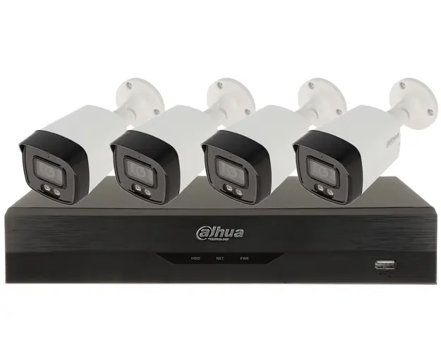 Sistem supraveghere 4 camere exterior Full Color 5MP + DVR cu AI, Dahua, DAH-4X5MLED