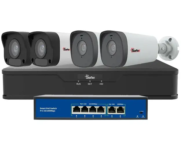 Kit de supraveghere IP, 4 camere exterior 2MP FULL HD, 2.8mm si 4mm, IR 80 metri si NVR 4 canale, KITIP-4X-2MP2860POE
