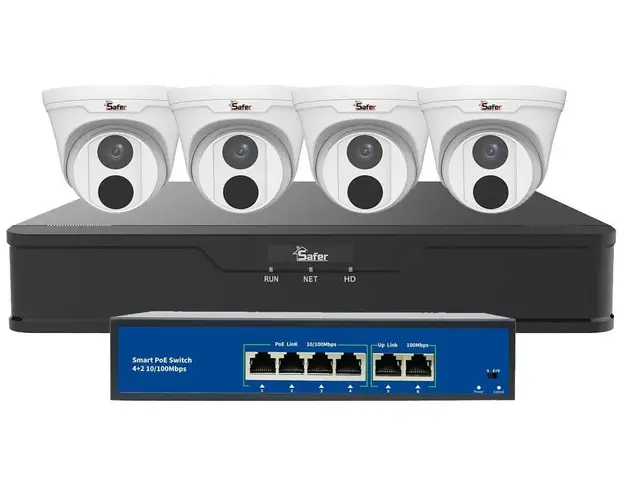 Kit de supraveghere IP, 4 camere interior 8MP 4K, 2.8mm, IR 30 metri si NVR 4 canale, PoE, KITIP-4X-8MP2830POE