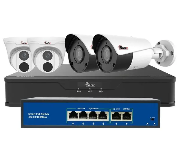 Kit de supraveghere IP, interior si exterior, 8MP, 2.8mm, IR 50 metri si NVR 4 canale, KITIP-4X-8MP284030POE