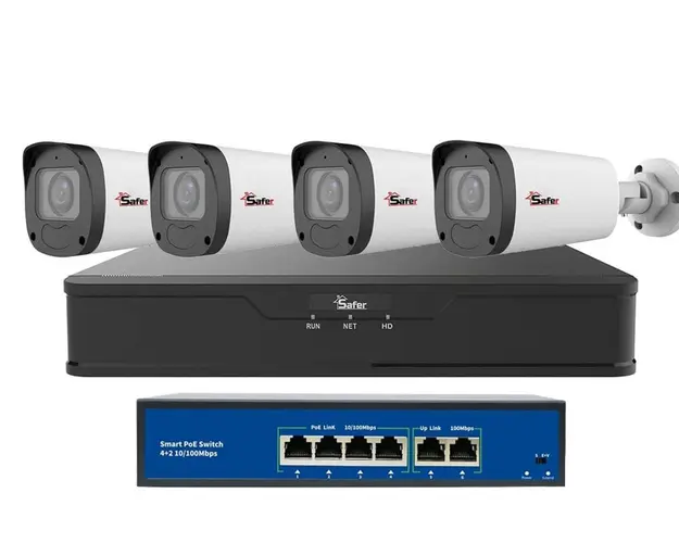 Kit 4 camere de exterior, 5MP, lentila varifocala 2.8mm - 12mm, IR 50m, NVR cu 4 canale, Safer KITSAF4MPEXT-1