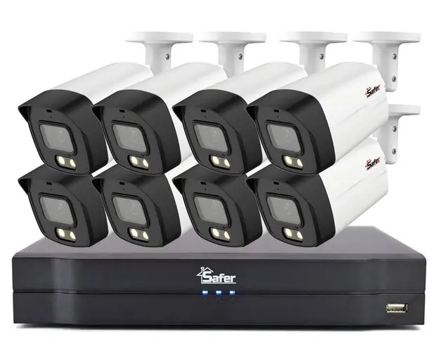 Kituri de supraveghere pentru exterior, 8 camere bullet 5MP, LED cu lumina alba 40m, Audio prin HDCVI, DVR 8 canale, Functii AI, Safer KITSAF8X-2MP2028-LED(U)