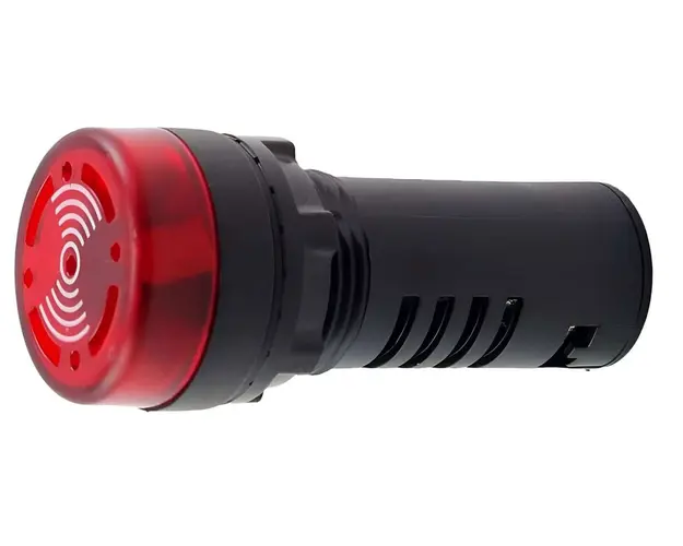 Lampa de semnalizare cu flash si buzzer, 230V, diametru montaj 22mm, Freder LS-BUZZ-R-D22/230V
