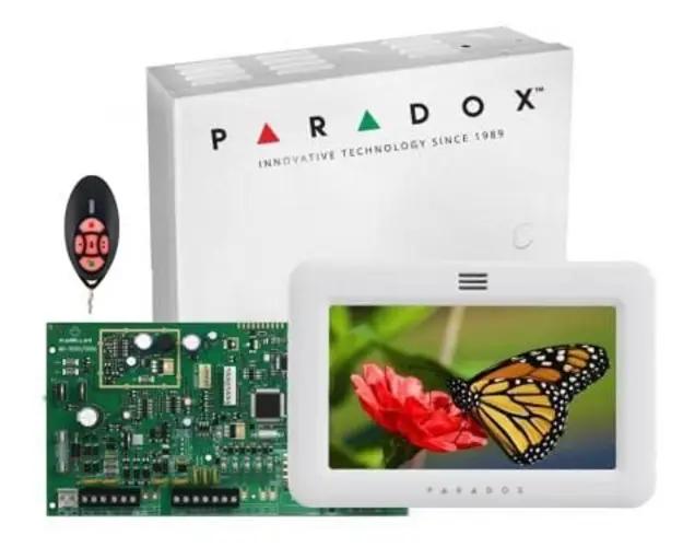 Centrala de alarma antiefractie wireless Paradox MG5050 cu telecomanda REM2 si tastatura TM50, MG5050+TM50+REM2