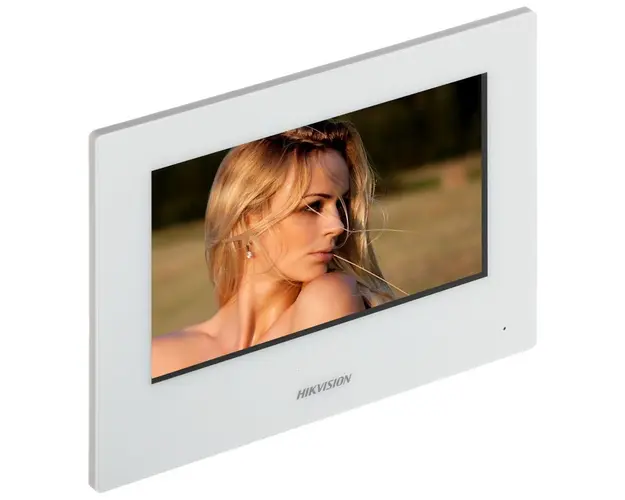 Monitor 7" inch TCP/IP Wireless, memorie interna 128 Mb, PoE, Alb, Hikvision DS-KH6320-WTE1-W